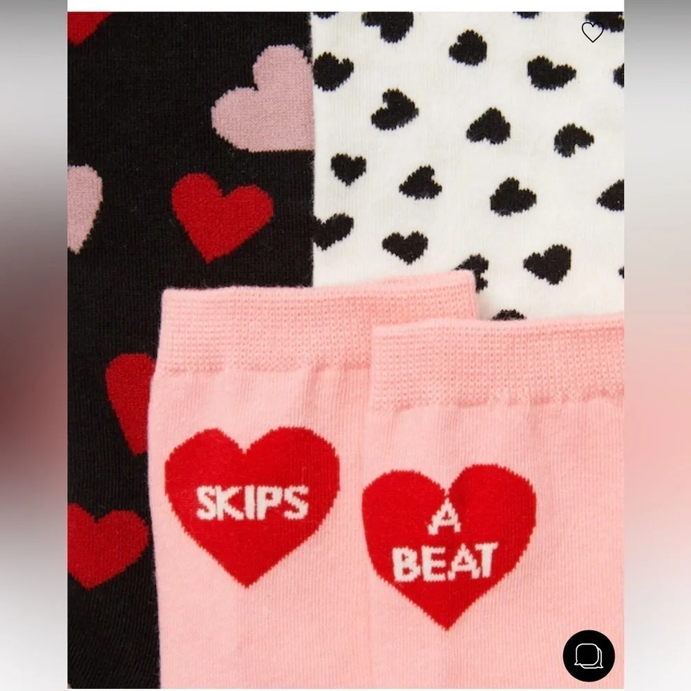NWT Kate Spade Hearts 3-pack Crew Socks Shoe Size 4-10 Valentines